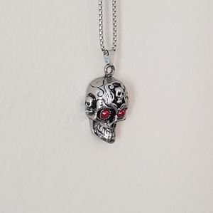 Stainless Steel Necklace with Skull Pendant, (red)